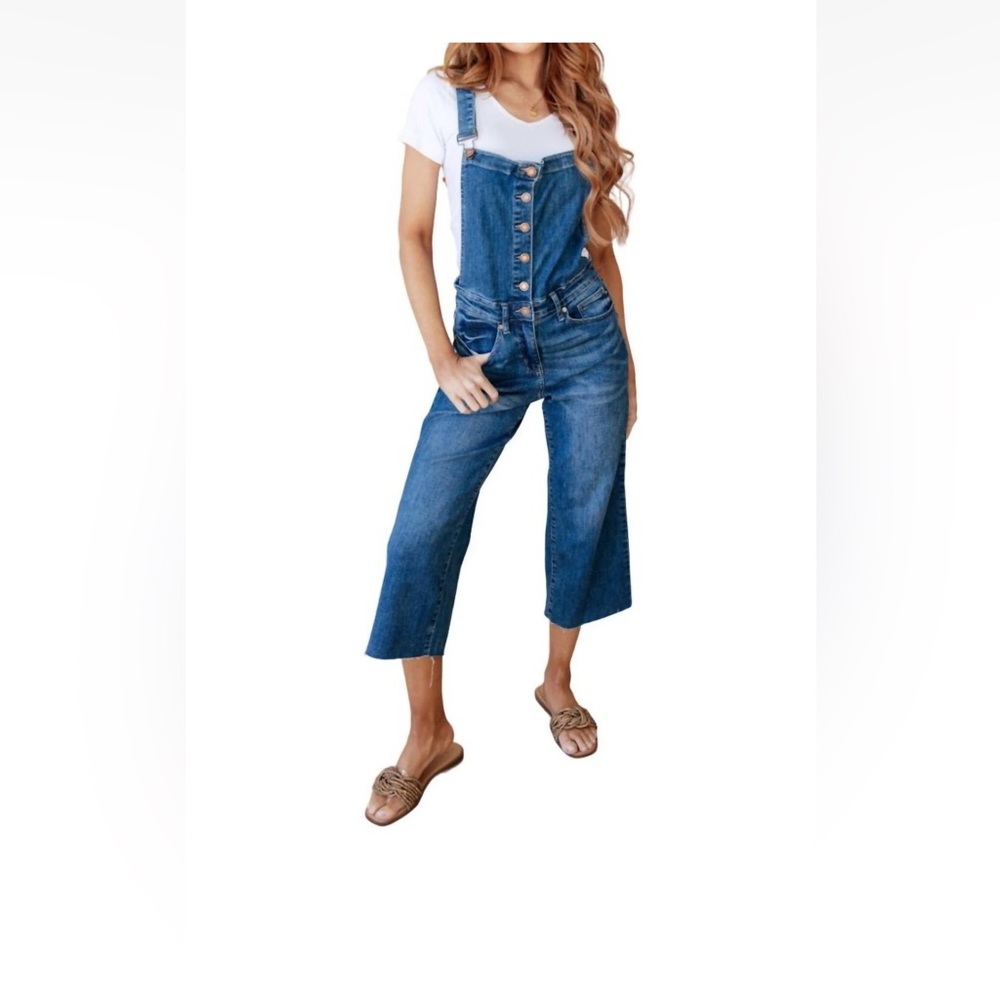 Judy Blue Women's Mid-Wash Wide Legged Cropped Overalls